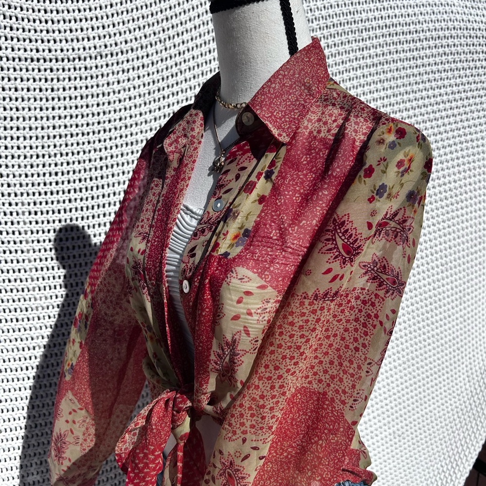 Basic Editions Red And Green Button Down Shirt - image 6